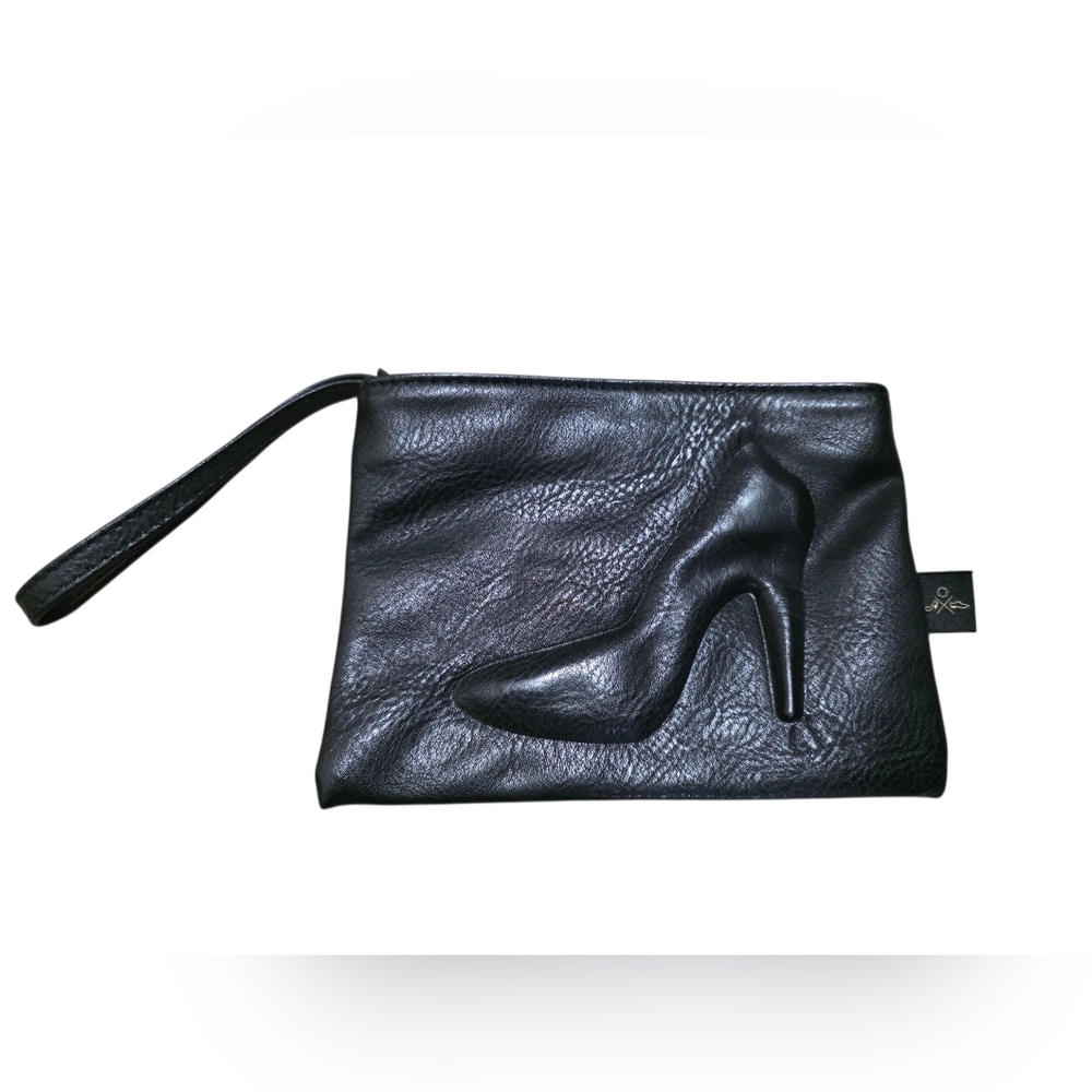 De Schoenenfabriek Black Wristlet With Embossed High Heel Shoe 8"x5.5"